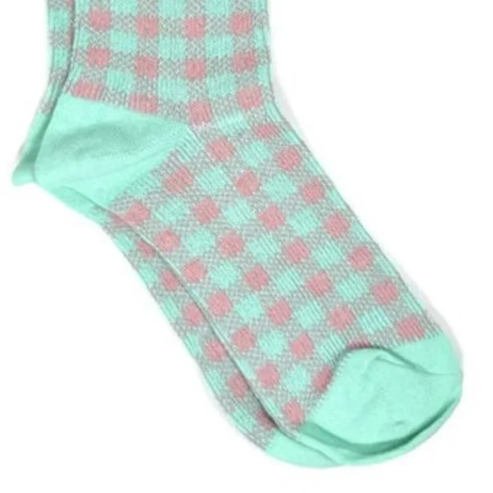 NWT Sweet Cheek Teal Checkered Ruffle Crew Socks - Picture 3 of 5